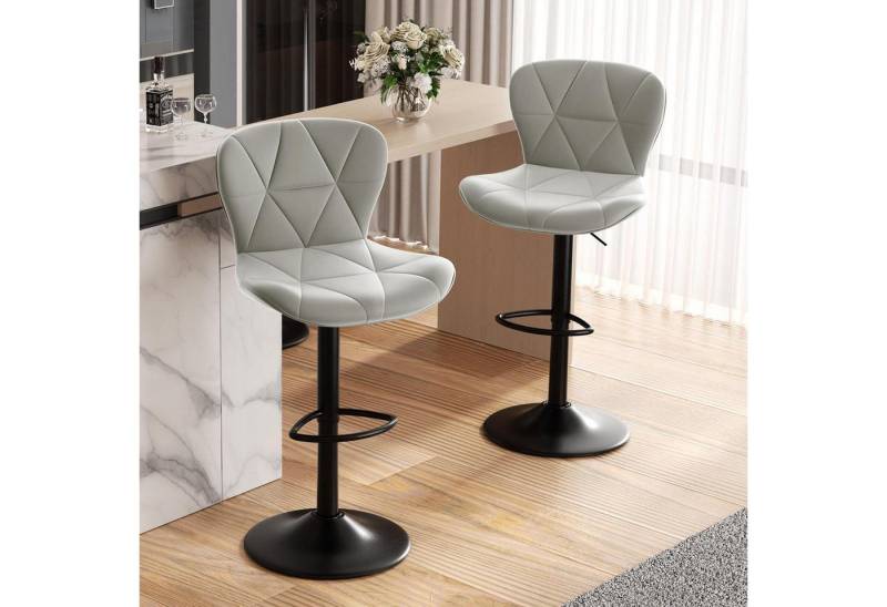 LuxusKollektion Drehstuhl Barhocker Höhenverstellbar Rückenlehne Drehbar 2er Set Hellgrau von LuxusKollektion