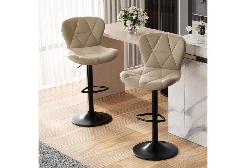 LuxusKollektion Drehstuhl Barhocker Höhenverstellbar Rückenlehne Drehbar 2er Set Khaki von LuxusKollektion