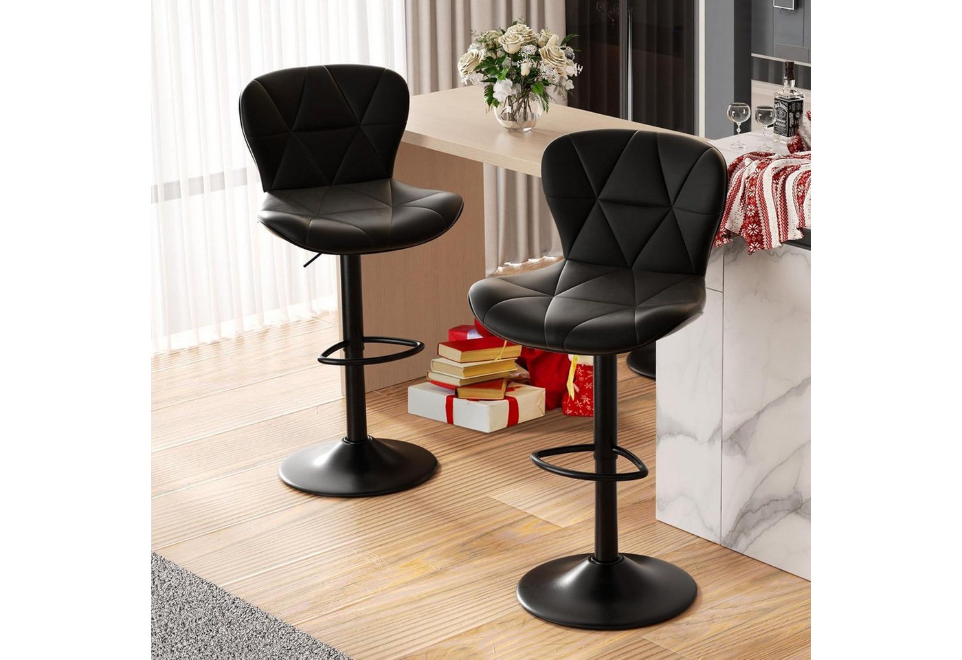 LuxusKollektion Drehstuhl Barhocker Höhenverstellbar Rückenlehne Drehbar 2er Set Schwarz LuxusKollektion Drehstuhl Barhocker Höhenverstellbar Rückenlehne Drehbar 2er Set Schwarz von LuxusKollektion