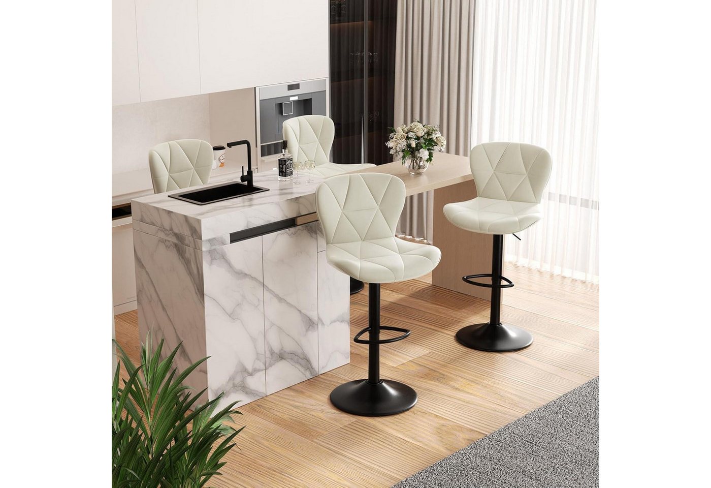 LuxusKollektion Drehstuhl Barhocker Höhenverstellbar Rückenlehne Drehbar Kunstleder 4er Set Weiß LuxusKollektion Drehstuhl Barhocker Höhenverstellbar Rückenlehne Drehbar Kunstleder 4er Set Weiß von LuxusKollektion