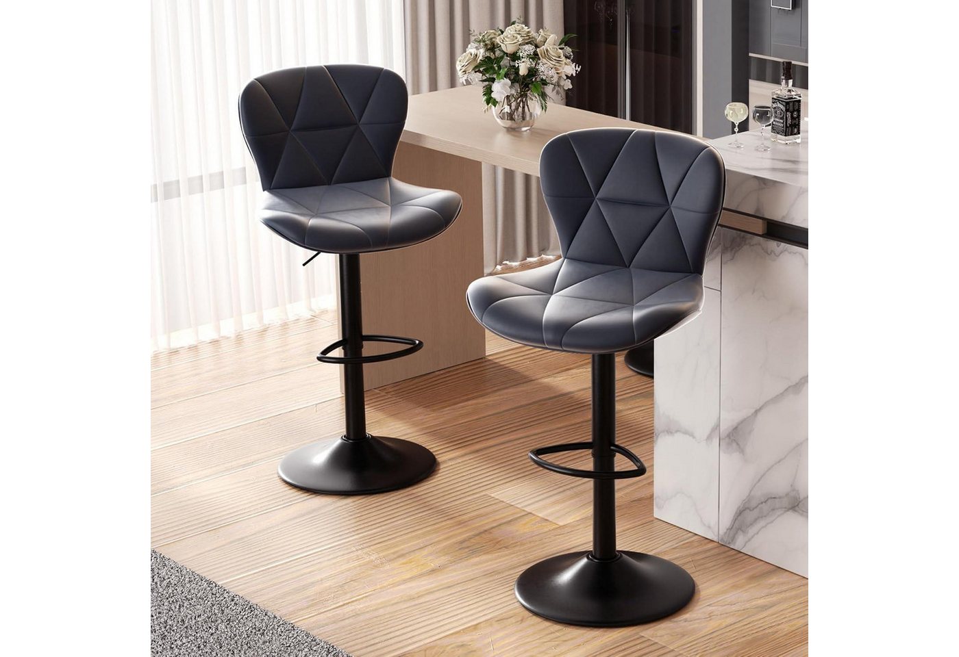 LuxusKollektion Drehstuhl Barhocker Höhenverstellbar Rückenlehne Kunstleder 2er Set Dunkelgrau LuxusKollektion Drehstuhl Barhocker Höhenverstellbar Rückenlehne Kunstleder 2er Set Dunkelgrau von LuxusKollektion