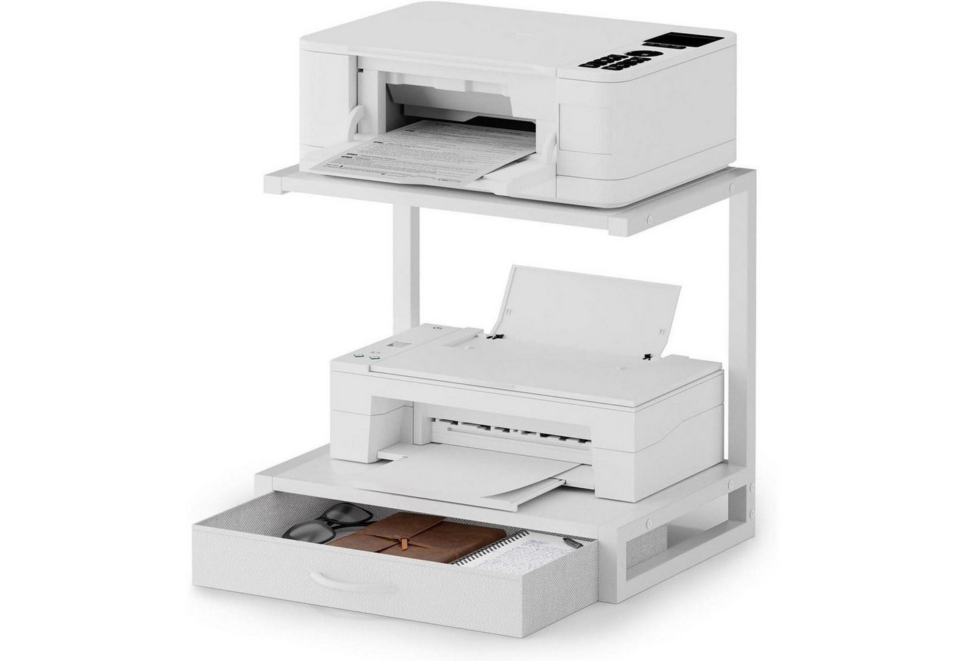 LuxusKollektion Druckertisch Druckertisch 2stöckig Schublade Regal 3D Drucker Scanner Weiß 40 CM von LuxusKollektion
