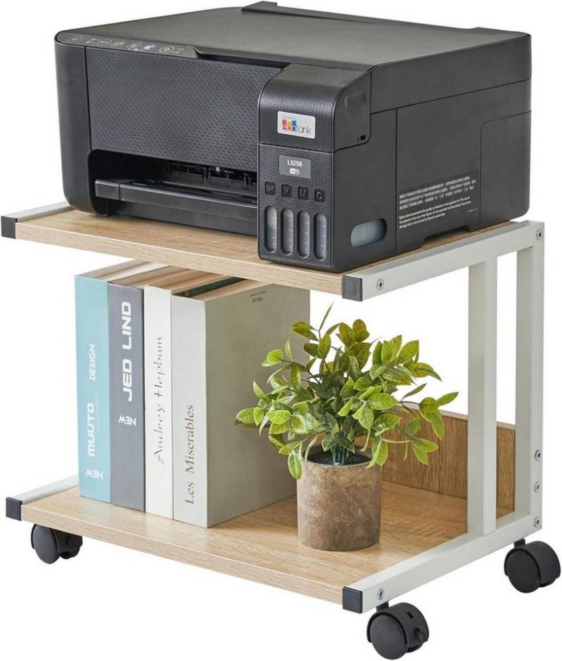 LuxusKollektion Druckertisch Unter Schreibtisch Druckerständer 2 Ebenen 4 Rollen Holzoptik von LuxusKollektion
