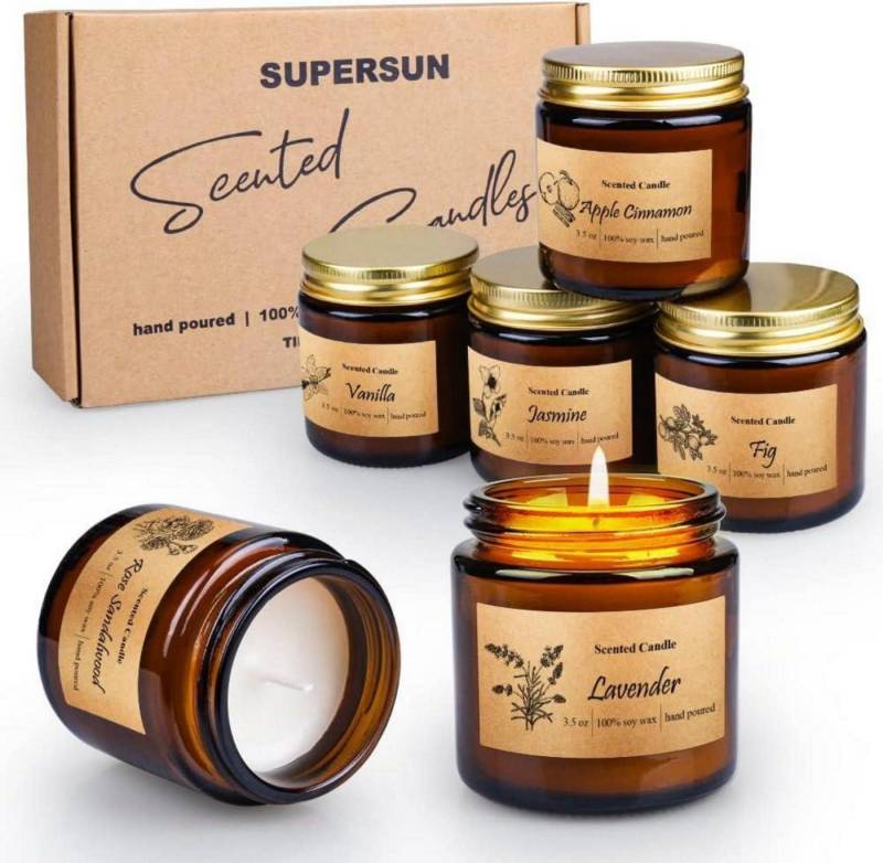 SUPERSUN Duftkerze Duftkerzen Geschenkset 6er Pack Sojawachs Aromatherapie im Glas von SUPERSUN