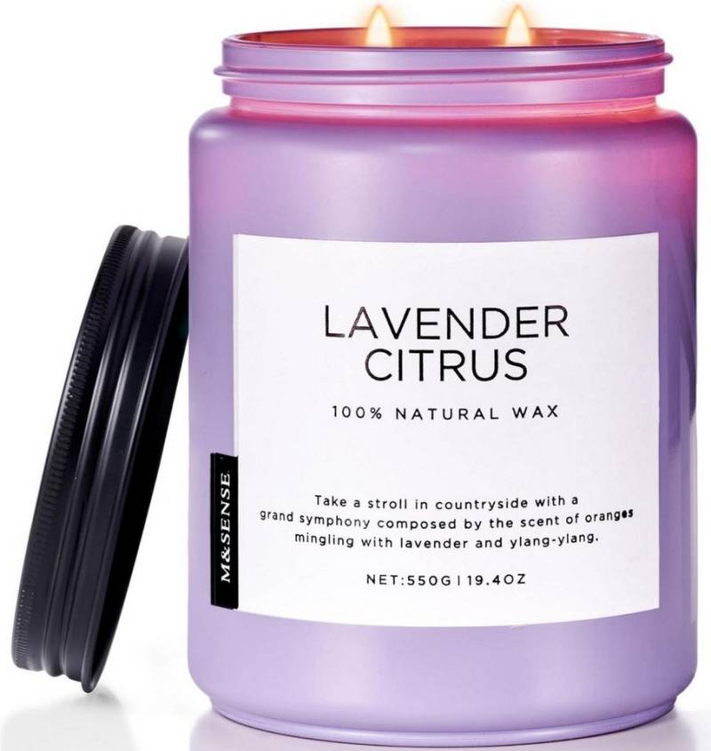M&SENSE Duftkerze Duftkerzen Lavendel Zitrus 550g 2 Dochte Aromatherapie 110 von M&SENSE