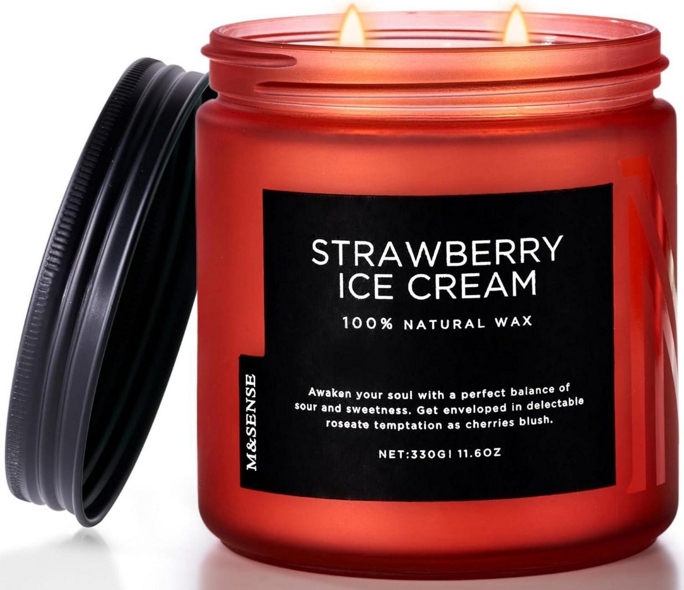 M&SENSE Duftkerze Erdbeer Eis Duftkerze im Glas 2 Docht Soja 330g bis 70h Kerze für M&SENSE Duftkerze Erdbeer Eis Duftkerze im Glas 2 Docht Soja 330g bis 70h Kerze für von M&SENSE