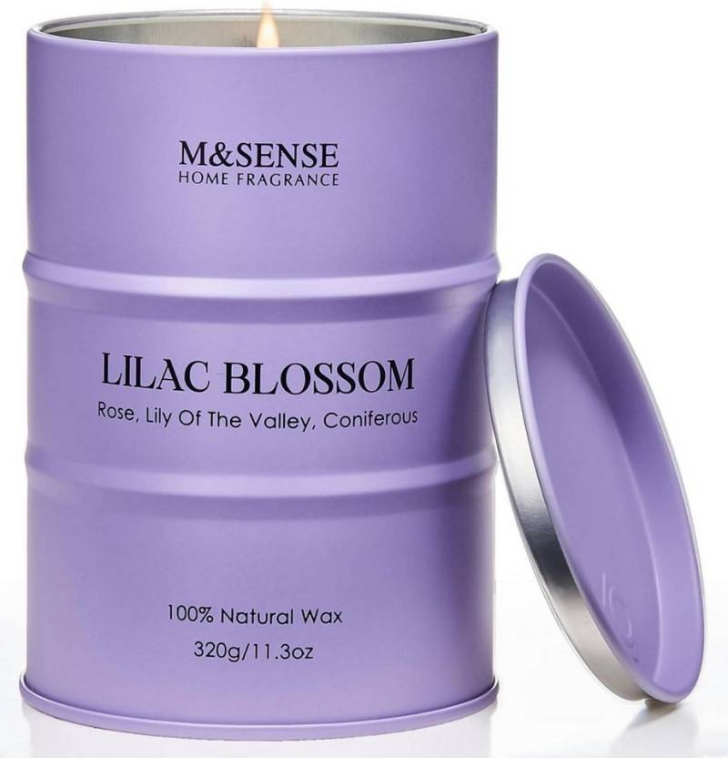 M&SENSE Duftkerze Fliederblüte Sojakerze 320g duftend Aromatherapie 70h Brenndauer von M&SENSE