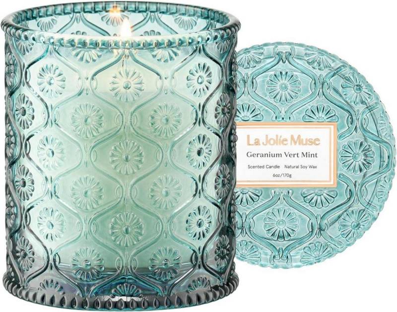 LuxusKollektion Duftkerze Geranium Vert Mint Duftkerze 170g Sojawachs 40h Brenndauer von LuxusKollektion