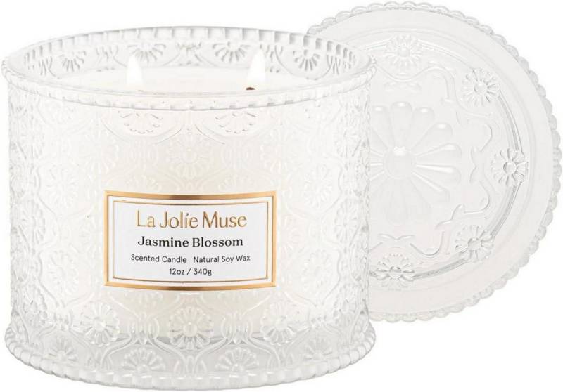 LuxusKollektion Duftkerze Jasmin-Kerze 2-Docht-Soja-Geschenk 340g Duftkerze Doppeldocht von LuxusKollektion