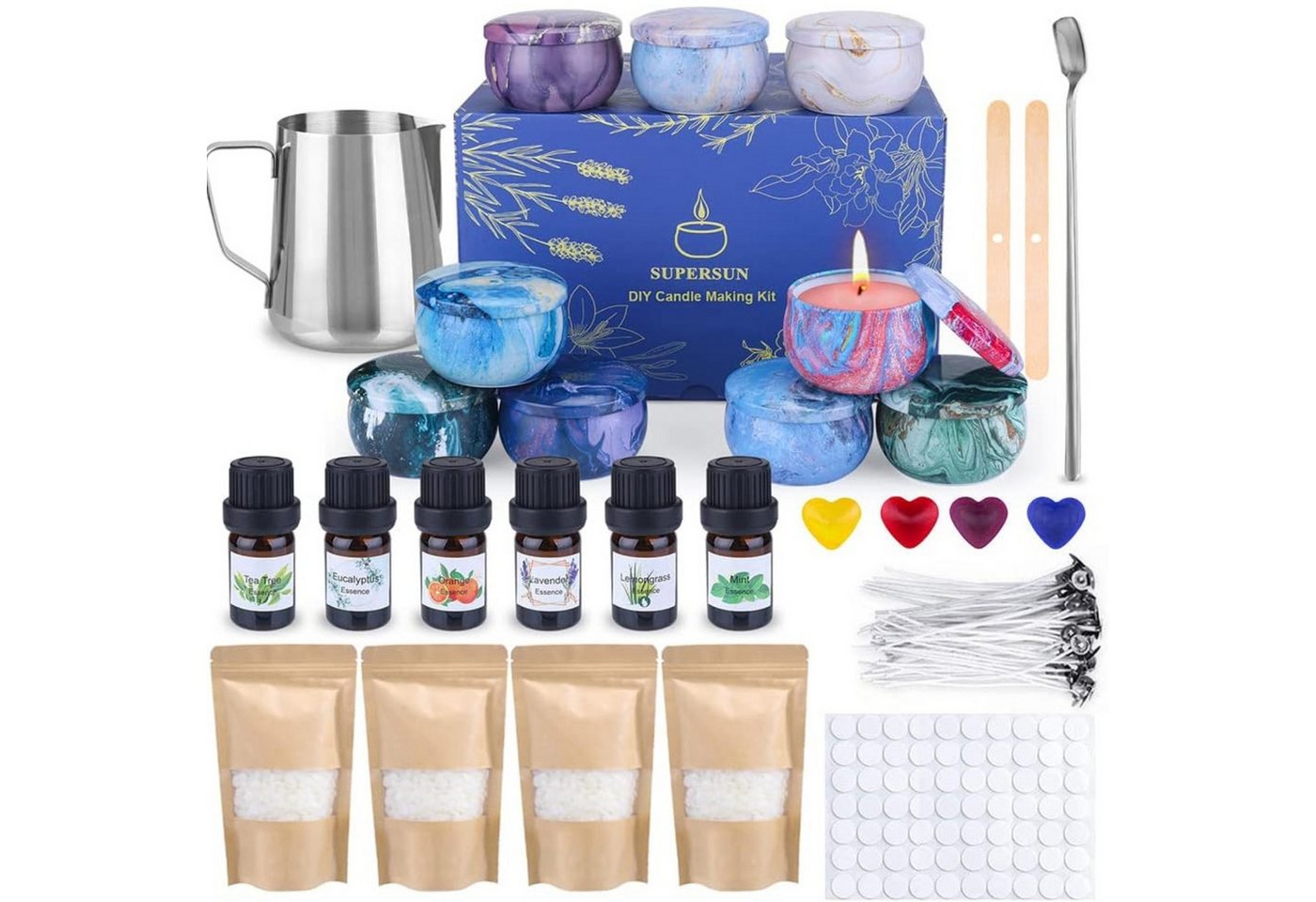 SUPERSUN Duftkerze Kerzen Selber Machen Set 6 ätherische Öle 4x120g Bienenwachs 9 Dosen SUPERSUN Duftkerze Kerzen Selber Machen Set 6 ätherische Öle 4x120g Bienenwachs 9 Dosen von SUPERSUN