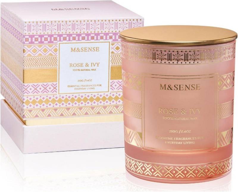 M&SENSE Duftkerze Rose Efeu Duftkerze 210g langsam brennend natürliche Soja Kerze von M&SENSE