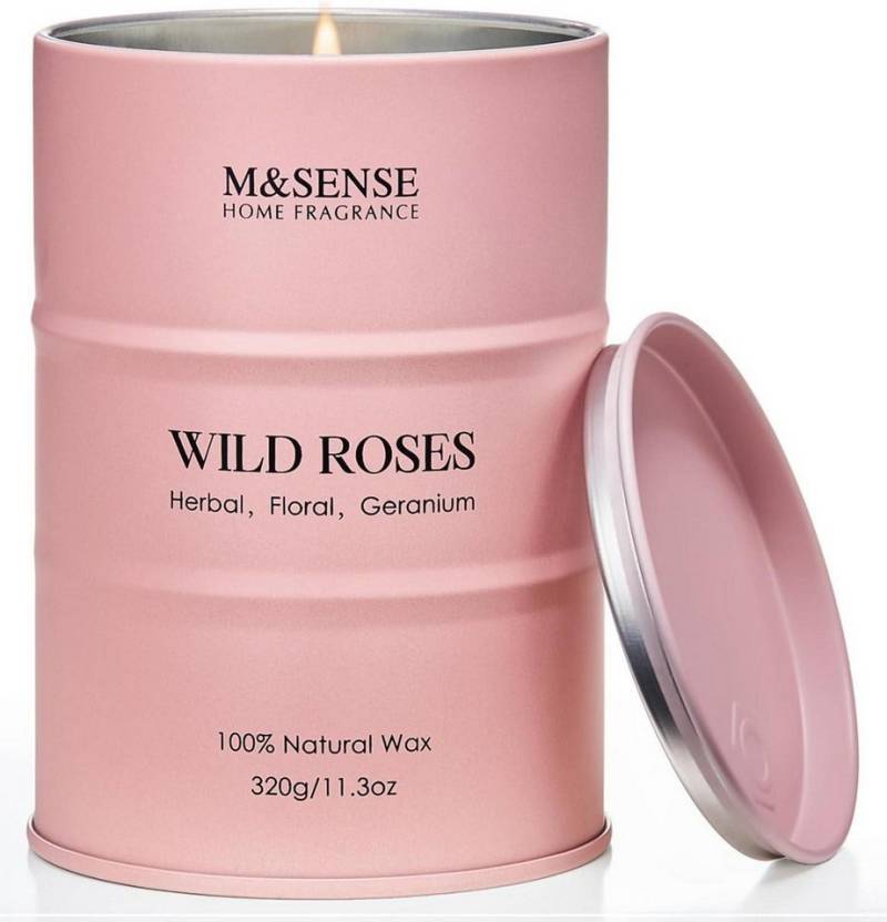 M&SENSE Duftkerze Wildrose Duftkerze 70 Std. Soja 320g Aromatherapie romantische von M&SENSE