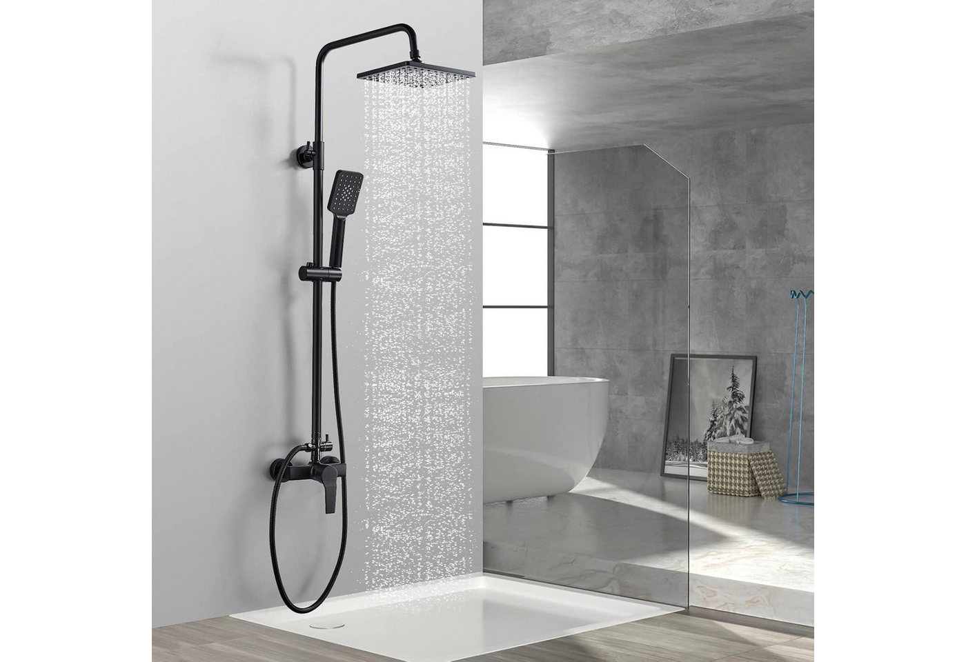 LuxusKollektion Duscharmatur Schwarzes Duschset mit Mischbatterie Regenduschkopf Handbrause 21x21cm LuxusKollektion Duscharmatur Schwarzes Duschset mit Mischbatterie Regenduschkopf Handbrause 21x21cm von LuxusKollektion