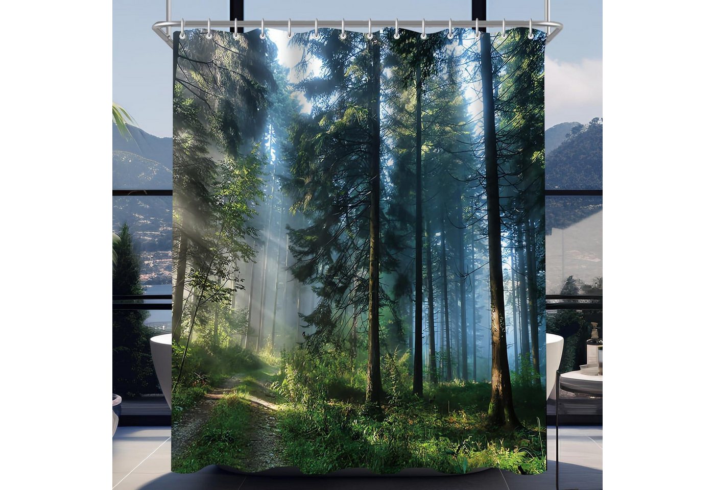 LuxusKollektion Duschvorhang Duschvorhang 120x180 Wald Sunshine Forest H180 x B120 cm (1er Pack) von LuxusKollektion