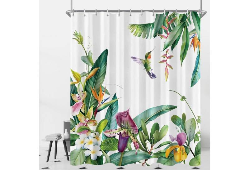 LuxusKollektion Duschvorhang Duschvorhang 120x200 Polyester Saum 8 Grüne Blätter Vogel 120 x 200 cm von LuxusKollektion