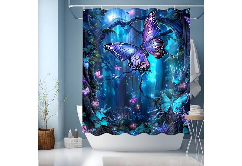 JINGYOU Duschvorhang Duschvorhang 150x180 Blau Bunt mit Motiv Wasserdicht und Schnell von JINGYOU