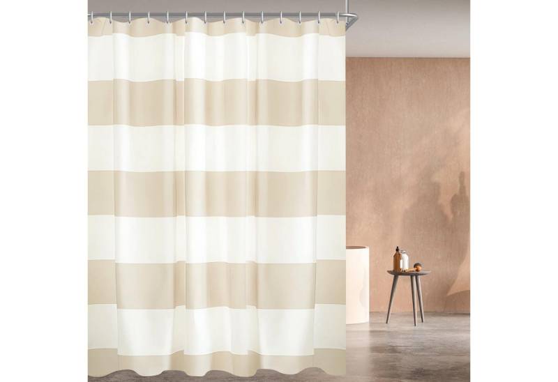 LuxusKollektion Duschvorhang Duschvorhang 150x180cm Beige Streifen Wasserabweisend inkl. 12 Ringe von LuxusKollektion