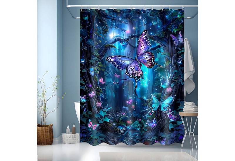 JINGYOU Duschvorhang Duschvorhang 150x200 Blau Bunt mit 3D Motiv wasserdicht Schnell von JINGYOU