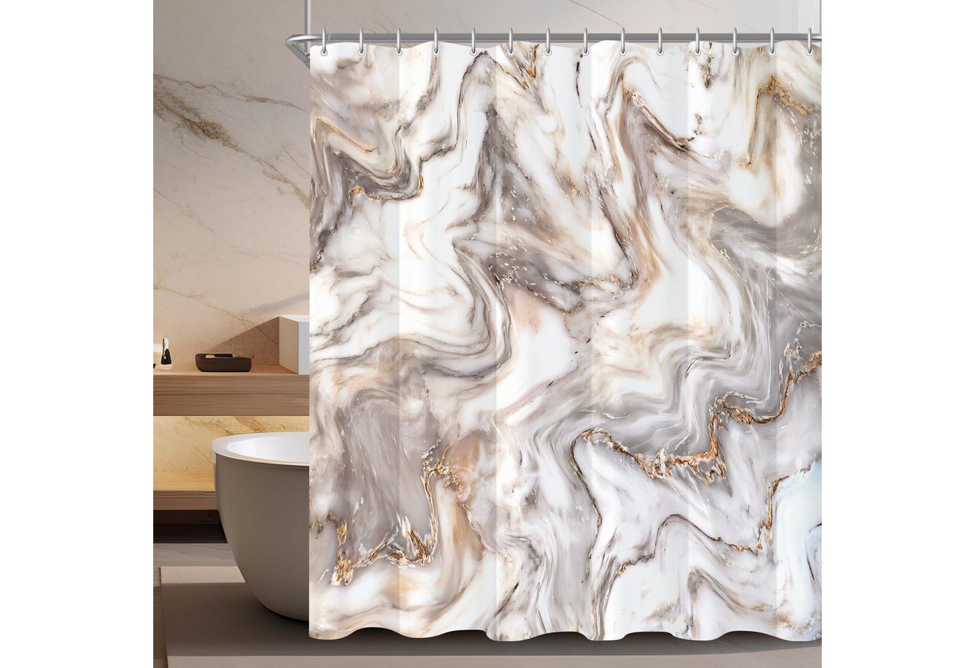 LuxusKollektion Duschvorhang Duschvorhang Antischimmel Graugelb Marmor H200 x B200 cm (1er Pack) von LuxusKollektion