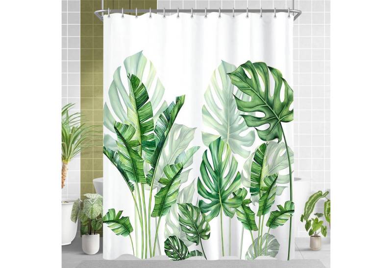 Lerores Duschvorhang Duschvorhang Grün Blätter 240x180cm, Antischimmel Textil von Lerores