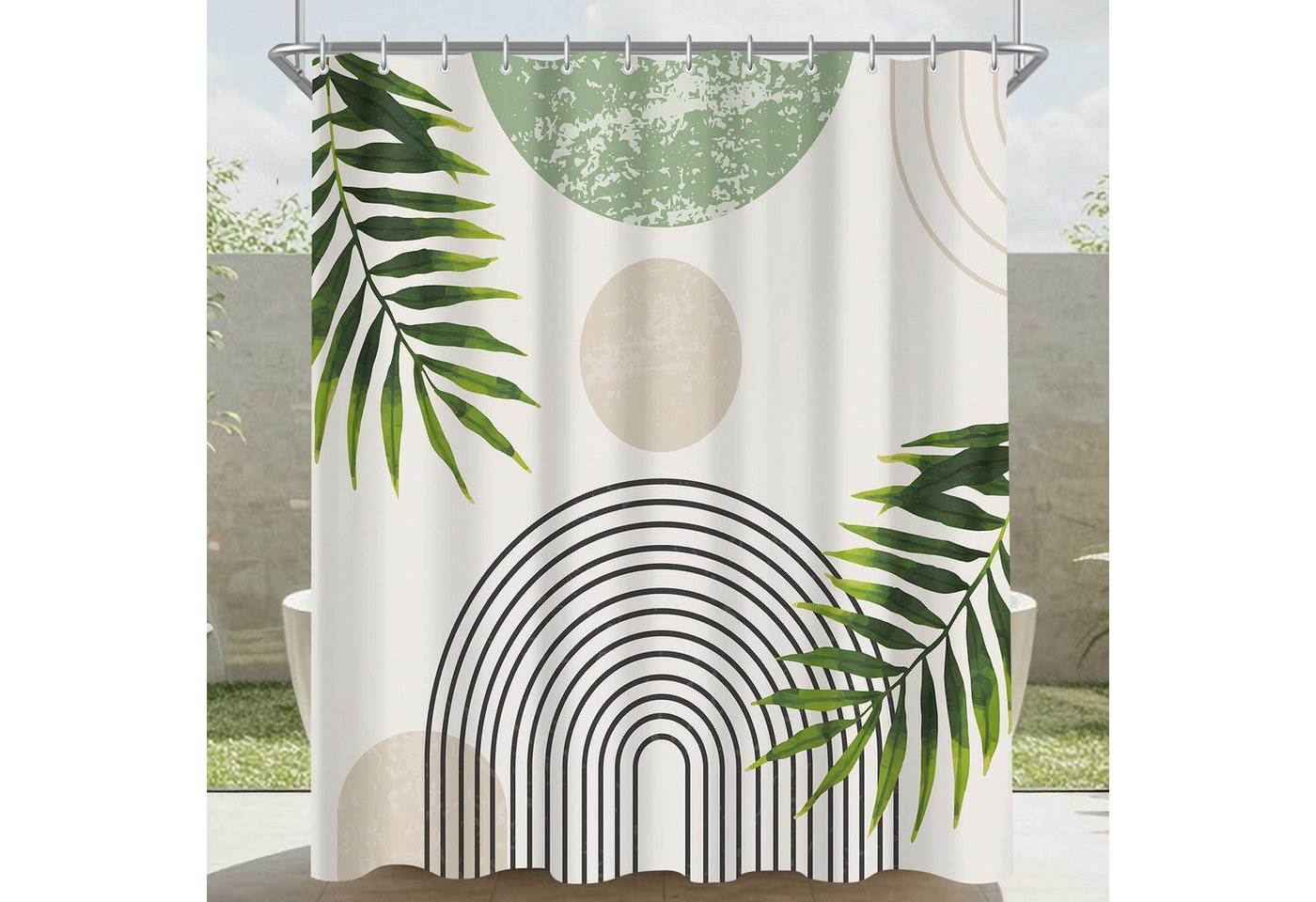LuxusKollektion Duschvorhang Duschvorhang Grün Blätter Linie H200 x B180 cm (1er Pack) von LuxusKollektion