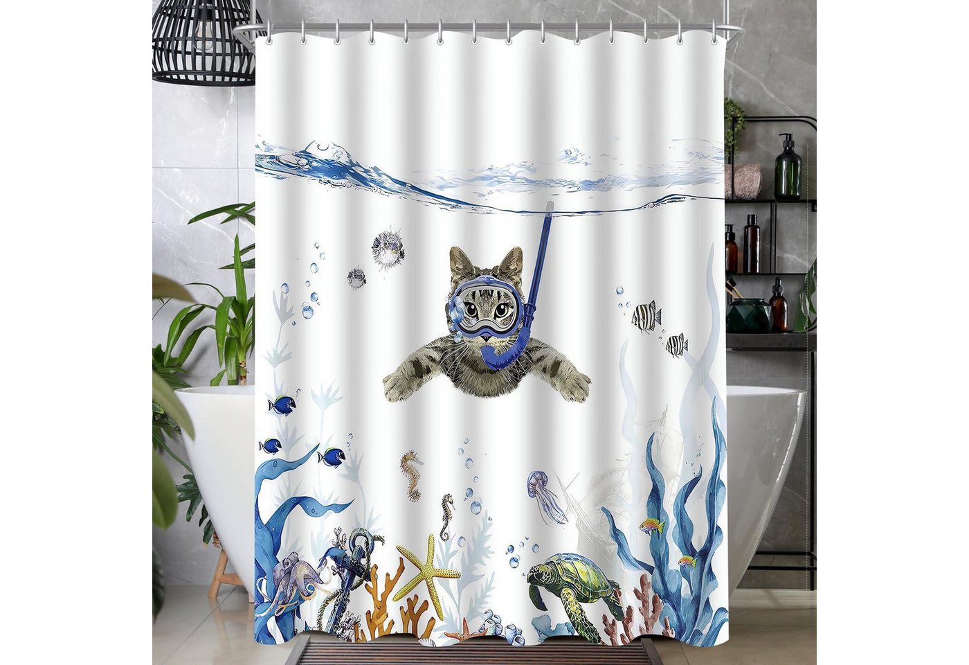 LuxusKollektion Duschvorhang Duschvorhang Katzenschwimmen 150x200cm Wasserdicht Polyester Textil 10 LuxusKollektion Duschvorhang Duschvorhang Katzenschwimmen 150x200cm Wasserdicht Polyester Textil 10 von LuxusKollektion