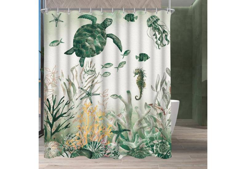 Lerores Duschvorhang Duschvorhang Meeresschildkröte 180x200cm Antischimmel Textil inkl. 12 von Lerores