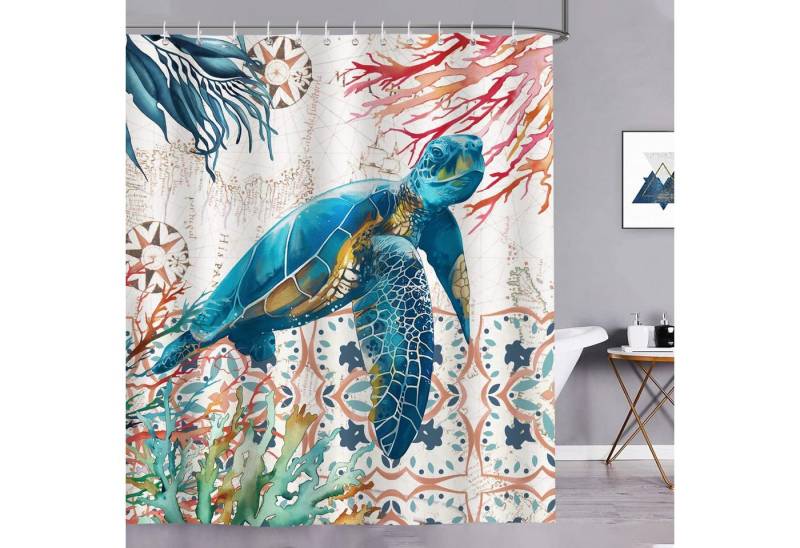 LuxusKollektion Duschvorhang Duschvorhang Meeresschildkröte Koralle Nautisches Ozean Design von LuxusKollektion