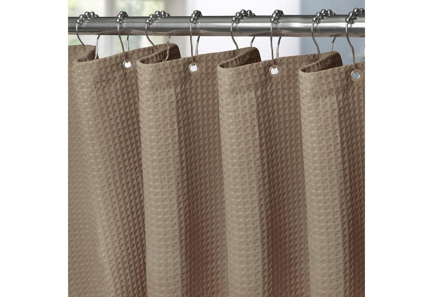 LuxusKollektion Duschvorhang Duschvorhang Metallringe Waffel - Khaki H244 x B182 cm (1er Pack) von LuxusKollektion