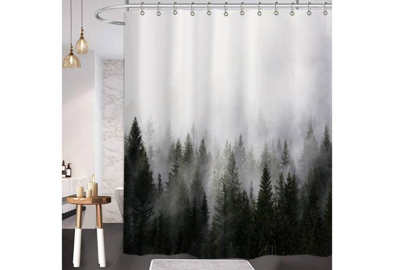 IGINOA Duschvorhang Duschvorhang Waldmuster 180x200 Antischimmel Grüner Stoff Magnetisiert von IGINOA