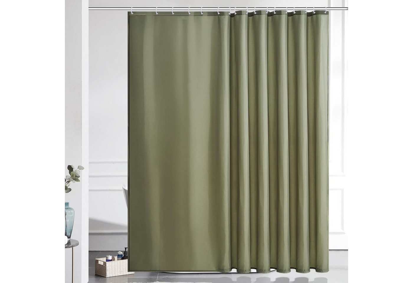 LuxusKollektion Duschvorhang Duschvorhang Wasserdicht H200 x B244 cm (1er Pack) Salbei Grün von LuxusKollektion