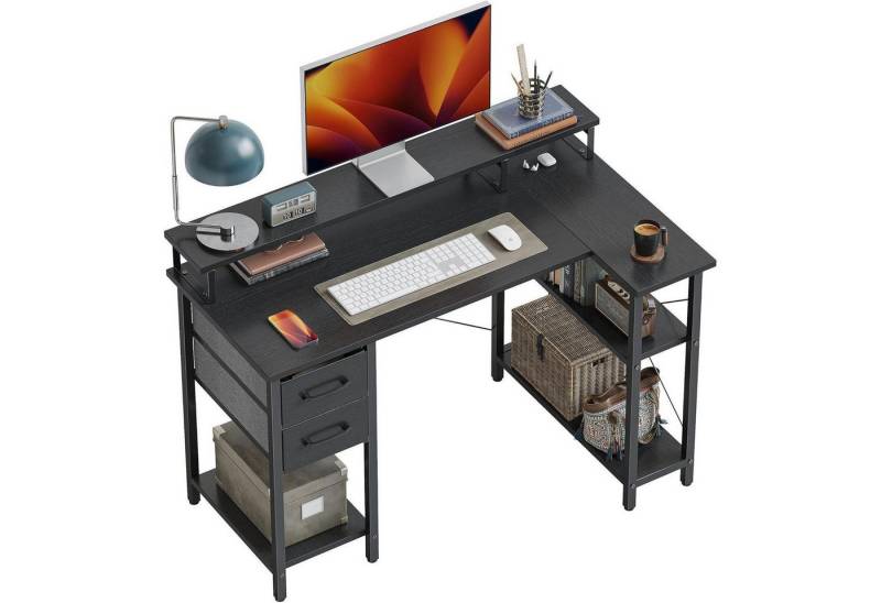 LuxusKollektion Eckschreibtisch Eckschreibtisch 120x70 Regal Schublade Homeoffice 120x50 Schwarz von LuxusKollektion