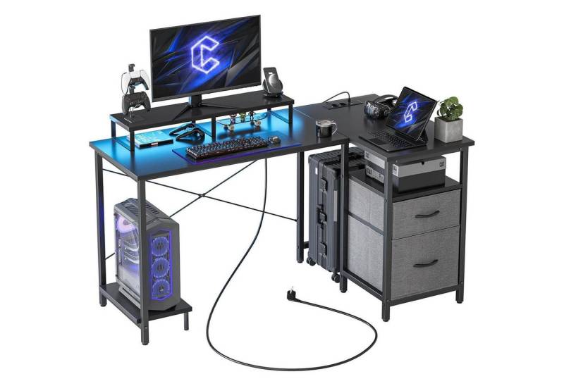 LuxusKollektion Eckschreibtisch Eckschreibtisch Gaming 140cm Schubladen Steckdose 140x70cm Schwarz von LuxusKollektion