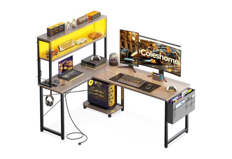LuxusKollektion Eckschreibtisch Eckschreibtisch Gaming L Form LED Steckdosen 135×100 cm Grau von LuxusKollektion