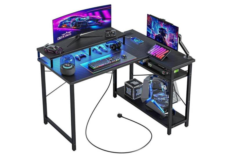 LuxusKollektion Eckschreibtisch Eckschreibtisch Gaming LED Steckdosen 105 x 80 cm Schwarz von LuxusKollektion