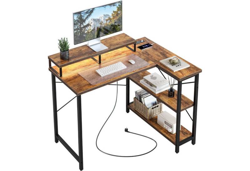 LuxusKollektion Eckschreibtisch Eckschreibtisch Gaming LED Steckdosen 105 x 80 cm Vintagebraun von LuxusKollektion