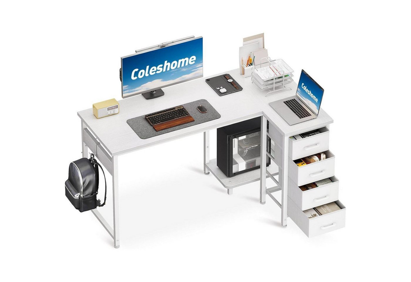 LuxusKollektion Eckschreibtisch Eckschreibtisch L 4 Schubladen umkehrbar 120 × 70 cm Weiß LuxusKollektion Eckschreibtisch Eckschreibtisch L 4 Schubladen umkehrbar 120 × 70 cm Weiß von LuxusKollektion