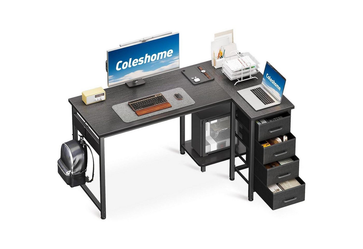 LuxusKollektion Eckschreibtisch Eckschreibtisch L Form 120x70cm 4 Schubladen 120 × 70 cm Schwarz LuxusKollektion Eckschreibtisch Eckschreibtisch L Form 120x70cm 4 Schubladen 120 × 70 cm Schwarz von LuxusKollektion