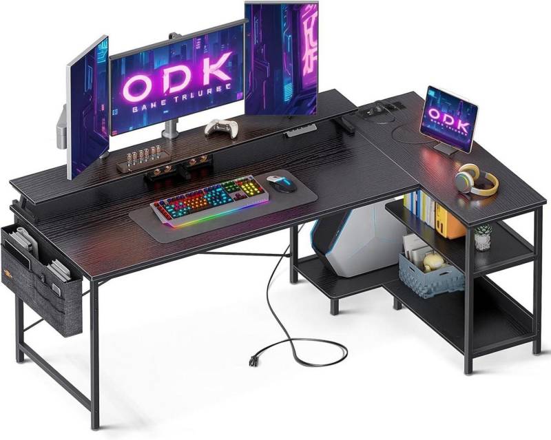 LuxusKollektion Eckschreibtisch Eckschreibtisch L Form mit USB-Ladeanschluss & Steckdose und von LuxusKollektion