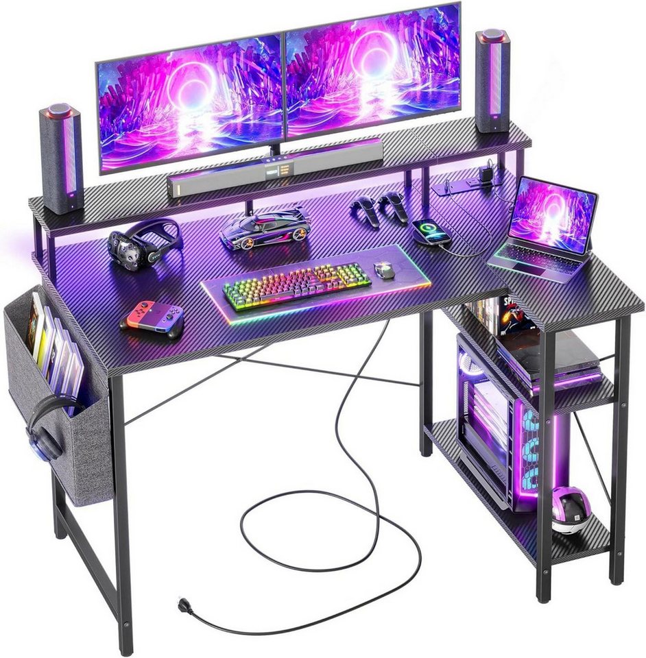 LuxusKollektion Eckschreibtisch Eckschreibtisch LED 120x70 cm Steckdosenleiste Ablagefächer von LuxusKollektion