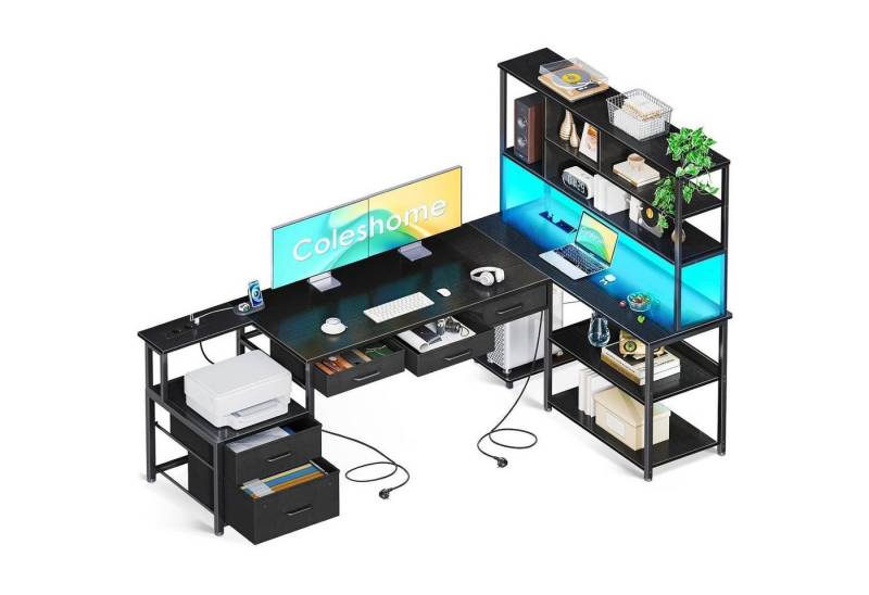 LuxusKollektion Eckschreibtisch Eckschreibtisch LED USB Steckdosen 200x110cm Schwarz Homeoffice LuxusKollektion Eckschreibtisch Eckschreibtisch LED USB Steckdosen 200x110cm Schwarz Homeoffice von LuxusKollektion