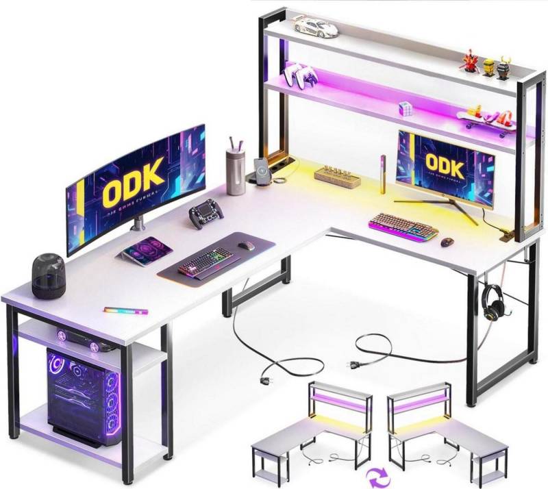 LuxusKollektion Eckschreibtisch Eckschreibtisch Weiß Gaming mit LED USB und Steckdose 150×120 cm von LuxusKollektion