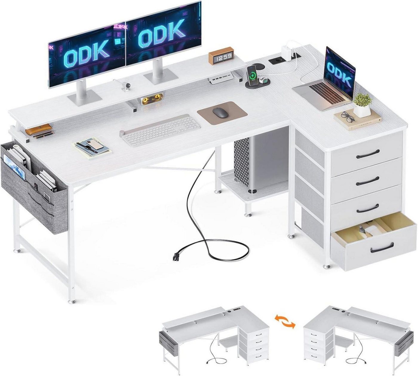 LuxusKollektion Eckschreibtisch Eckschreibtisch Weiß Schreibtisch L Form Stauraum USB Steckdose LuxusKollektion Eckschreibtisch Eckschreibtisch Weiß Schreibtisch L Form Stauraum USB Steckdose von LuxusKollektion