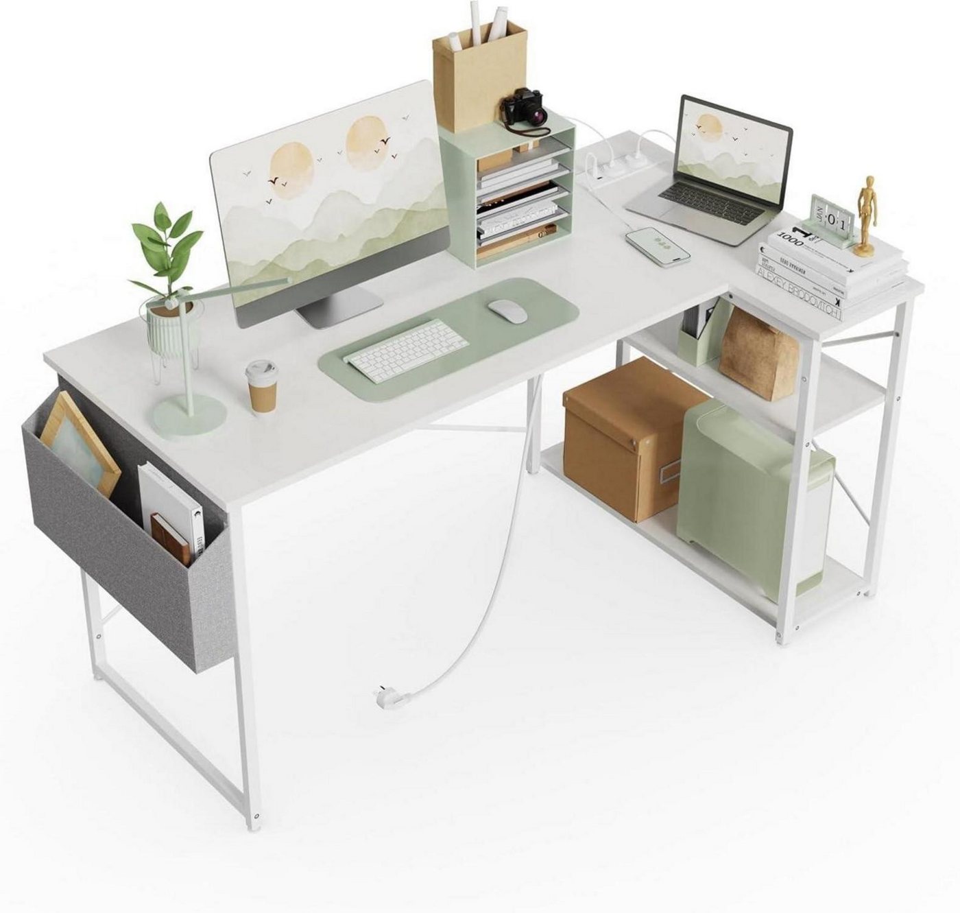 LuxusKollektion Eckschreibtisch Eckschreibtisch mit Steckdosenleiste 120x70 cm Ergonomic Ablagefächer LuxusKollektion Eckschreibtisch Eckschreibtisch mit Steckdosenleiste 120x70 cm Ergonomic Ablagefächer von LuxusKollektion