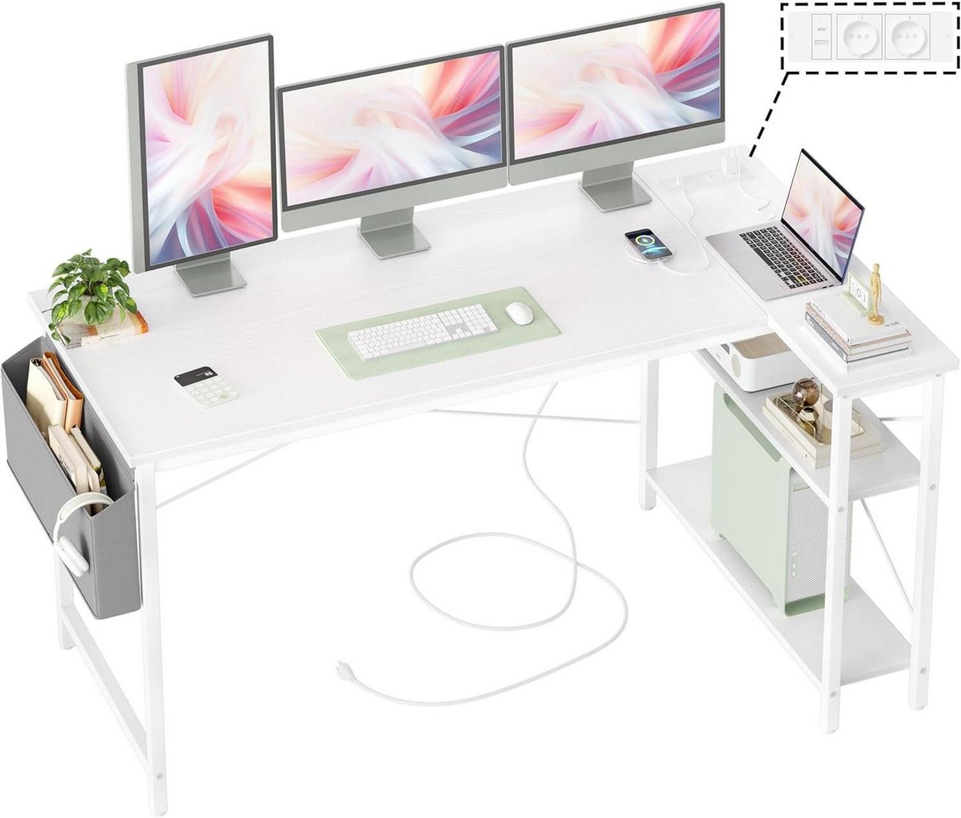 LuxusKollektion Eckschreibtisch Gaming Schreibtisch L-Form 140x70 cm mit Steckdosen LuxusKollektion Eckschreibtisch Gaming Schreibtisch L-Form 140x70 cm mit Steckdosen von LuxusKollektion