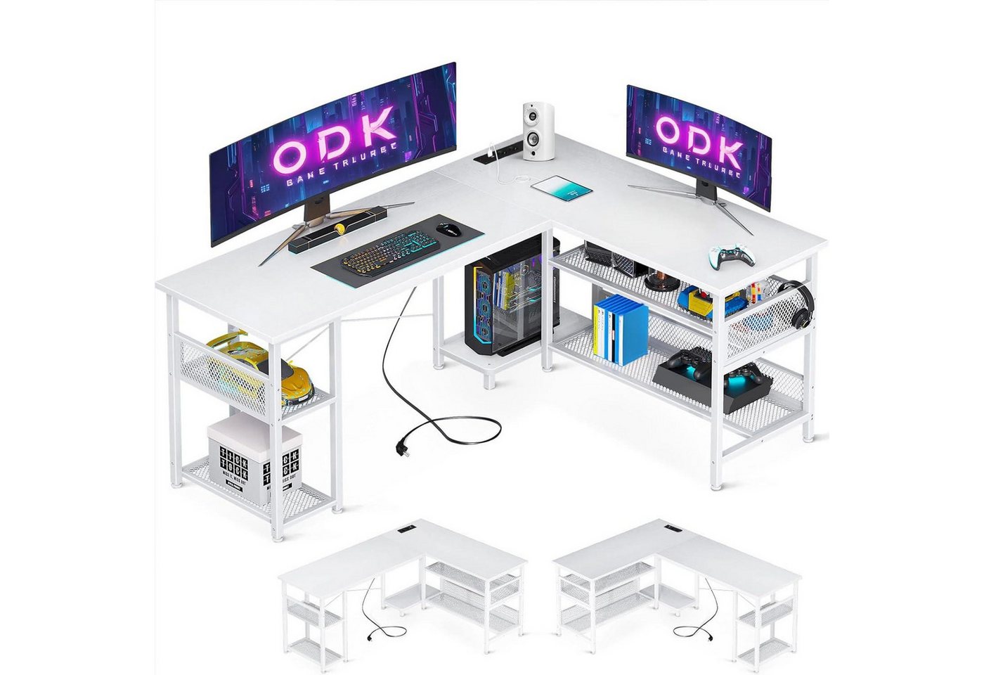 LuxusKollektion Eckschreibtisch Gaming Schreibtisch L-Form Weiß mit Stauraum, 2 Steckdosen und 2 LuxusKollektion Eckschreibtisch Gaming Schreibtisch L-Form Weiß mit Stauraum, 2 Steckdosen und 2 von LuxusKollektion