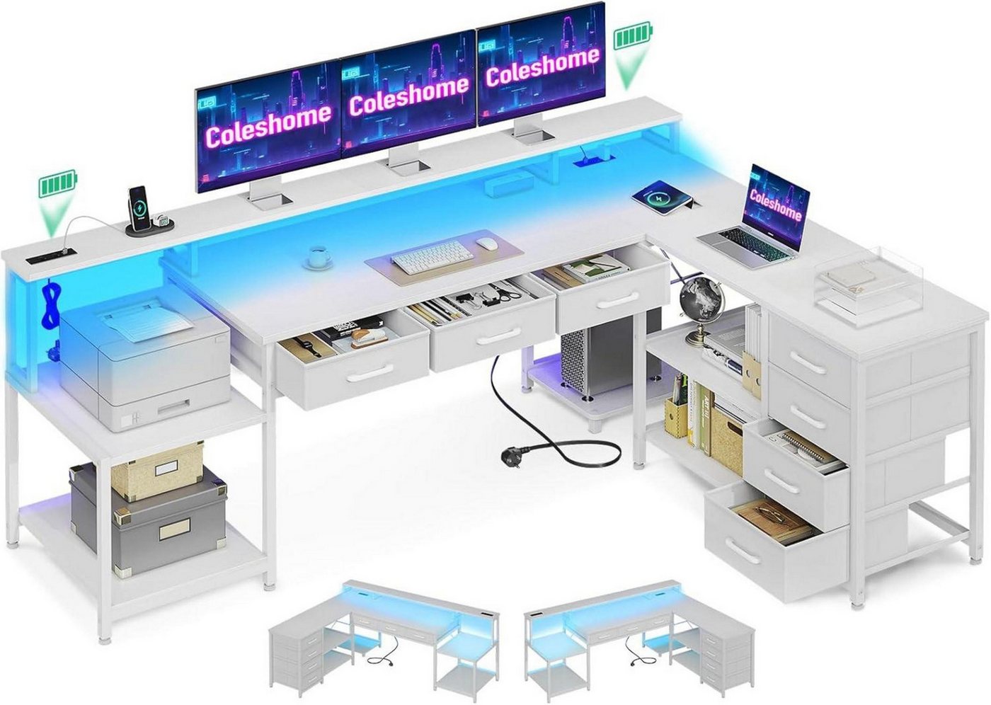LuxusKollektion Eckschreibtisch Gaming Tisch 7 Schubladen RGB LED Eckschreibtisch L-Form 2 Steckdosen LuxusKollektion Eckschreibtisch Gaming Tisch 7 Schubladen RGB LED Eckschreibtisch L-Form 2 Steckdosen von LuxusKollektion