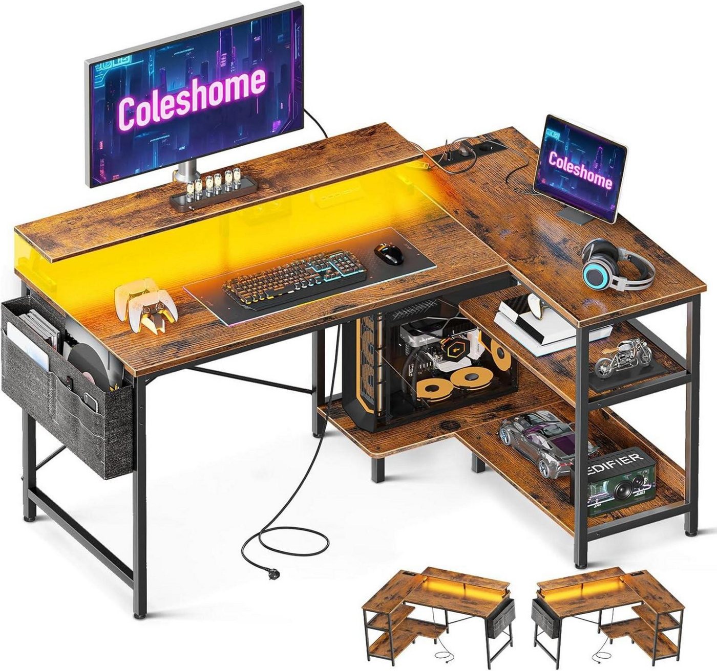 LuxusKollektion Eckschreibtisch Gaming Tisch L Form LED 120x80cm Eckschreibtisch Regal Monitorständer von LuxusKollektion