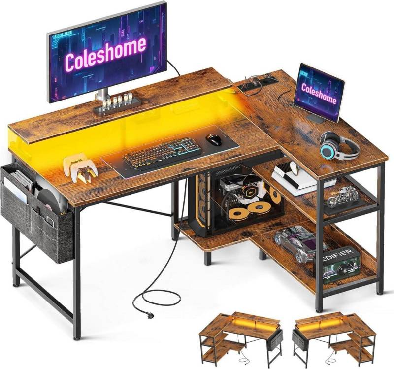 LuxusKollektion Eckschreibtisch Gaming Tisch L Form LED 120x80cm Eckschreibtisch Regal Monitorständer von LuxusKollektion
