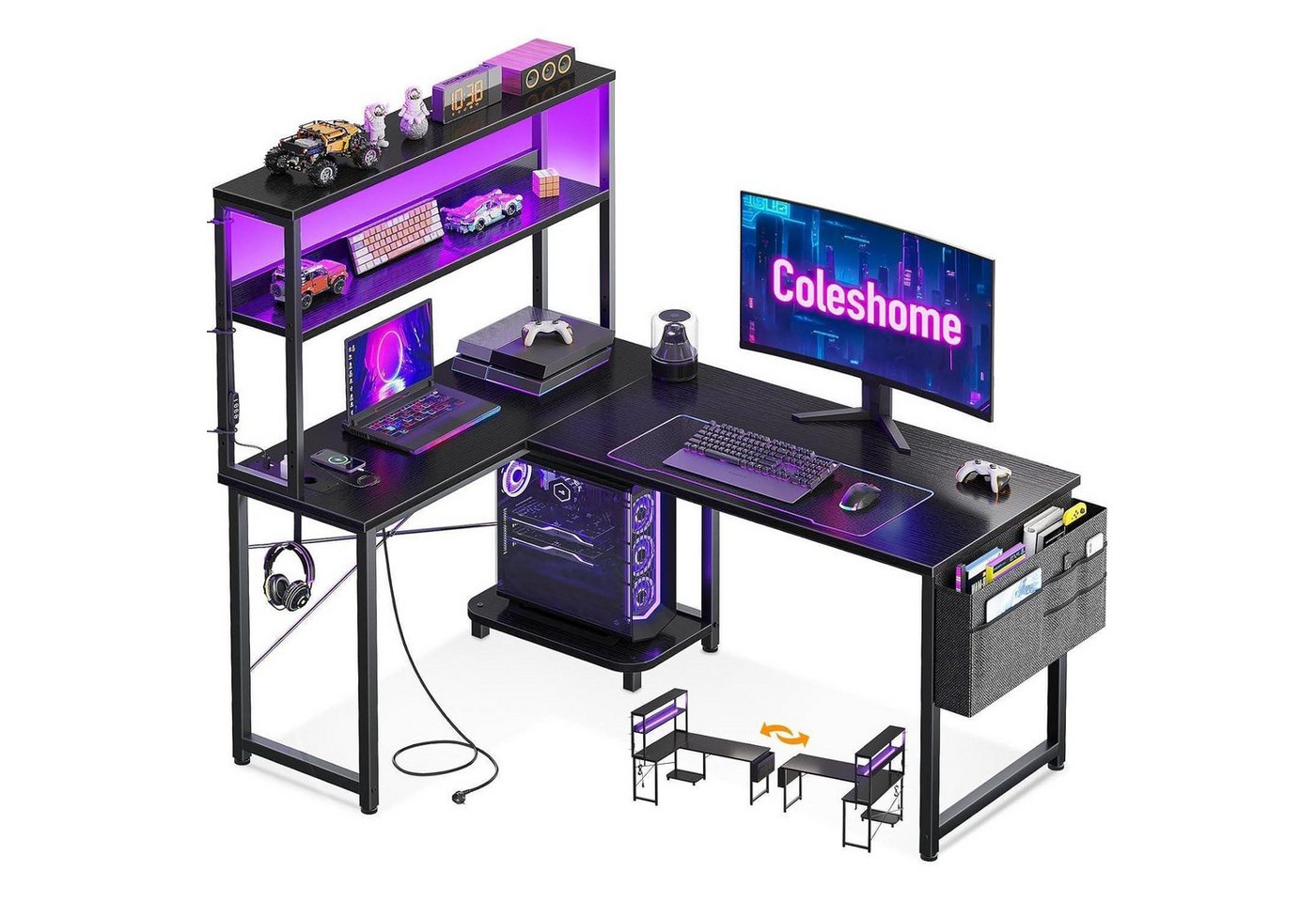 LuxusKollektion Eckschreibtisch Gaming Tisch L Form LED Steckdosen Regal 110×80 cm Schwarz LuxusKollektion Eckschreibtisch Gaming Tisch L Form LED Steckdosen Regal 110×80 cm Schwarz von LuxusKollektion